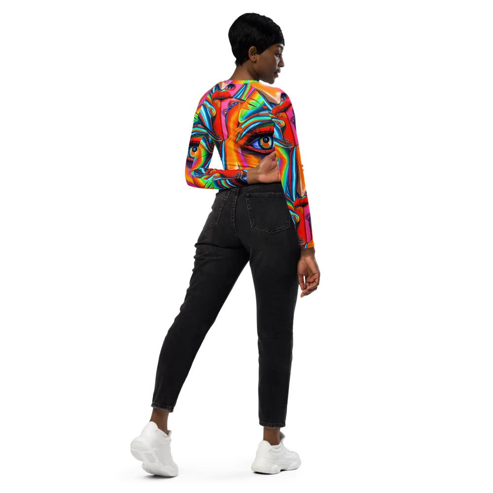 Kaleidovisions on Long Sleeve Crop Top — Right Back