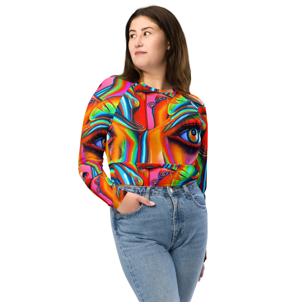 Kaleidovisions on Long Sleeve Crop Top — Front
