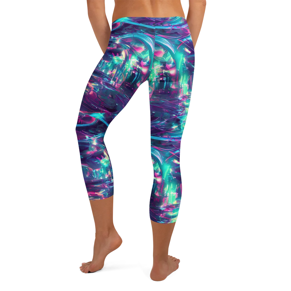 Synthwave Surge on Capri Leggings — Back