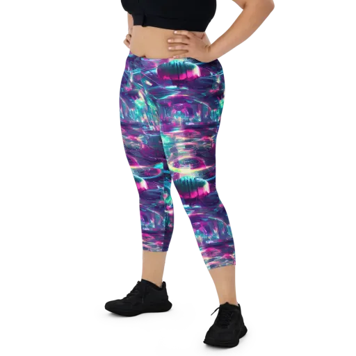Synthwave Surge on a Capri Leggings