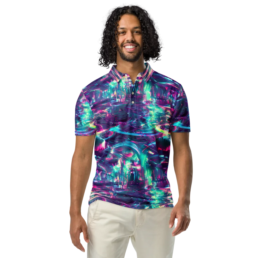 Synthwave Surge on Men's Slim Fit Polo Shirt — Front