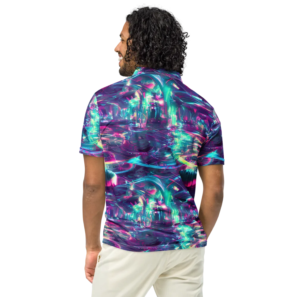 Synthwave Surge on Men's Slim Fit Polo Shirt — Back