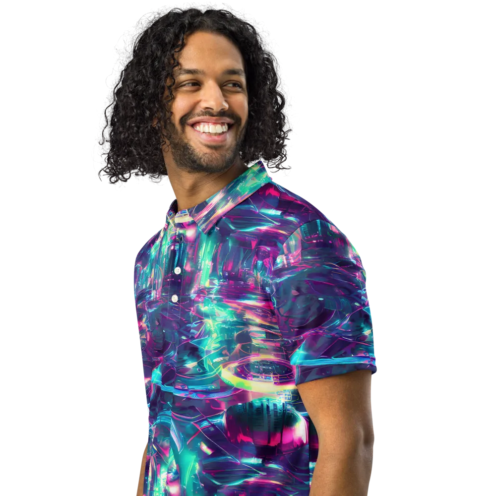 Synthwave Surge on Men's Slim Fit Polo Shirt — Left Front