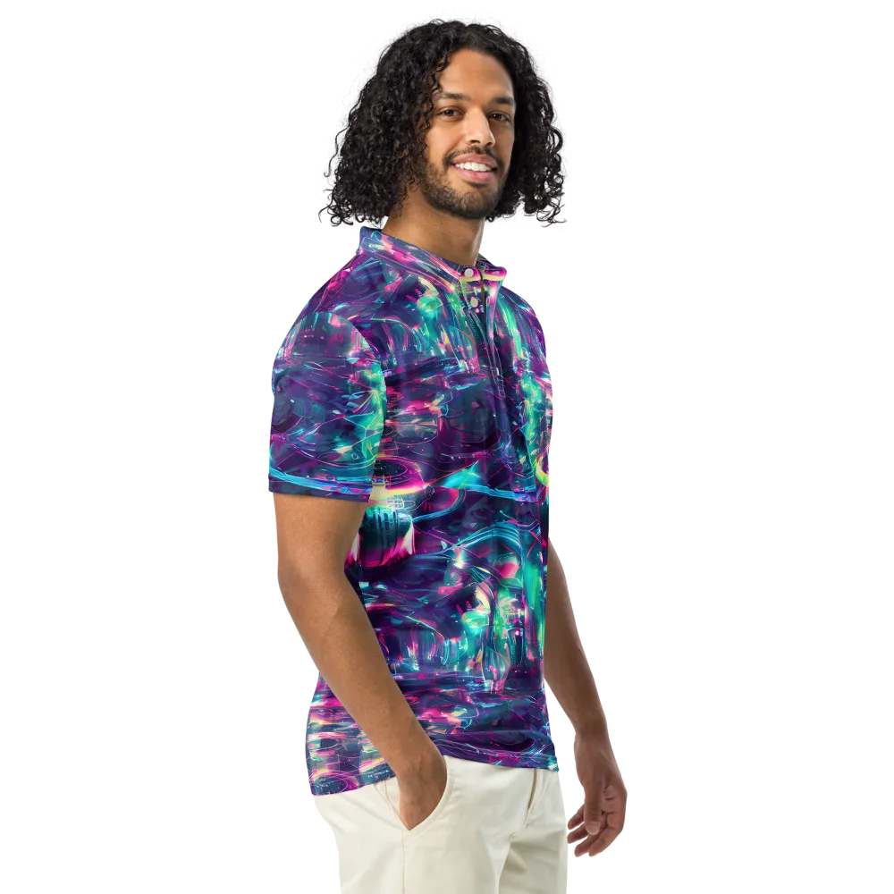 Synthwave Surge on Men's Slim Fit Polo Shirt — Right Front