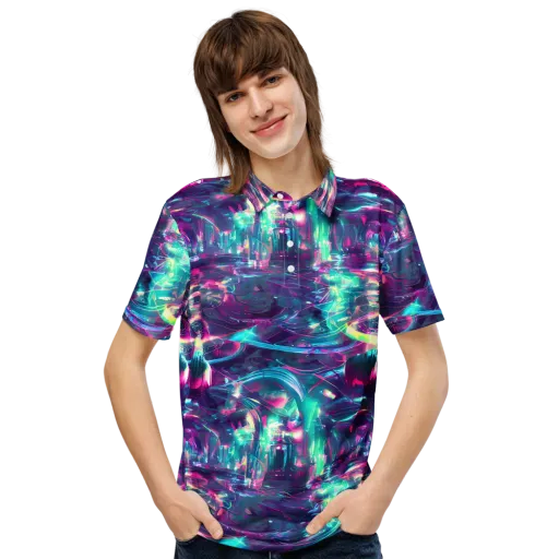 Synthwave Surge on a Men's Slim Fit Polo Shirt