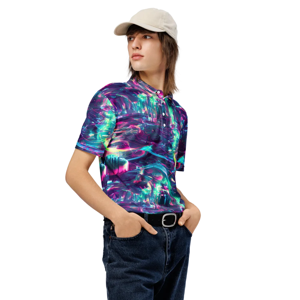 Synthwave Surge on Men's Slim Fit Polo Shirt — Right Front