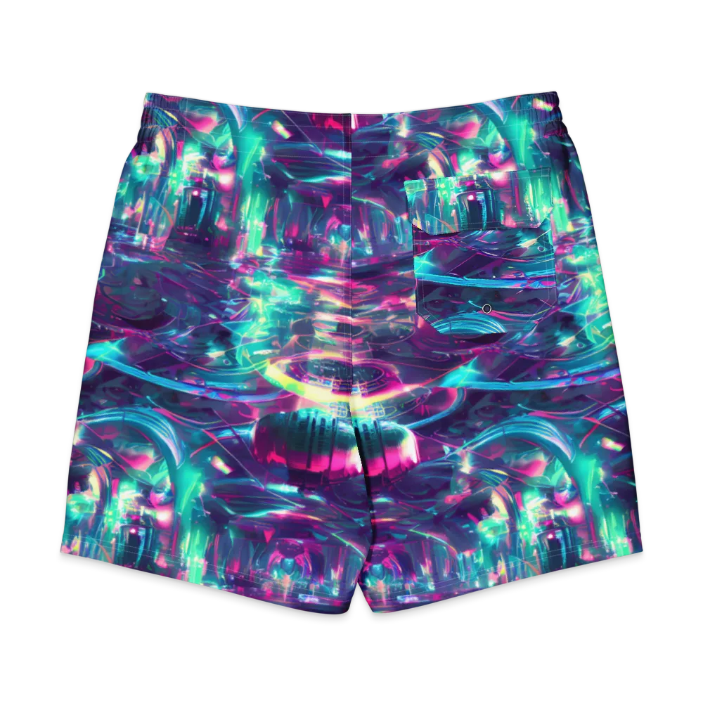 Synthwave Surge on Men's Board Shorts — Back