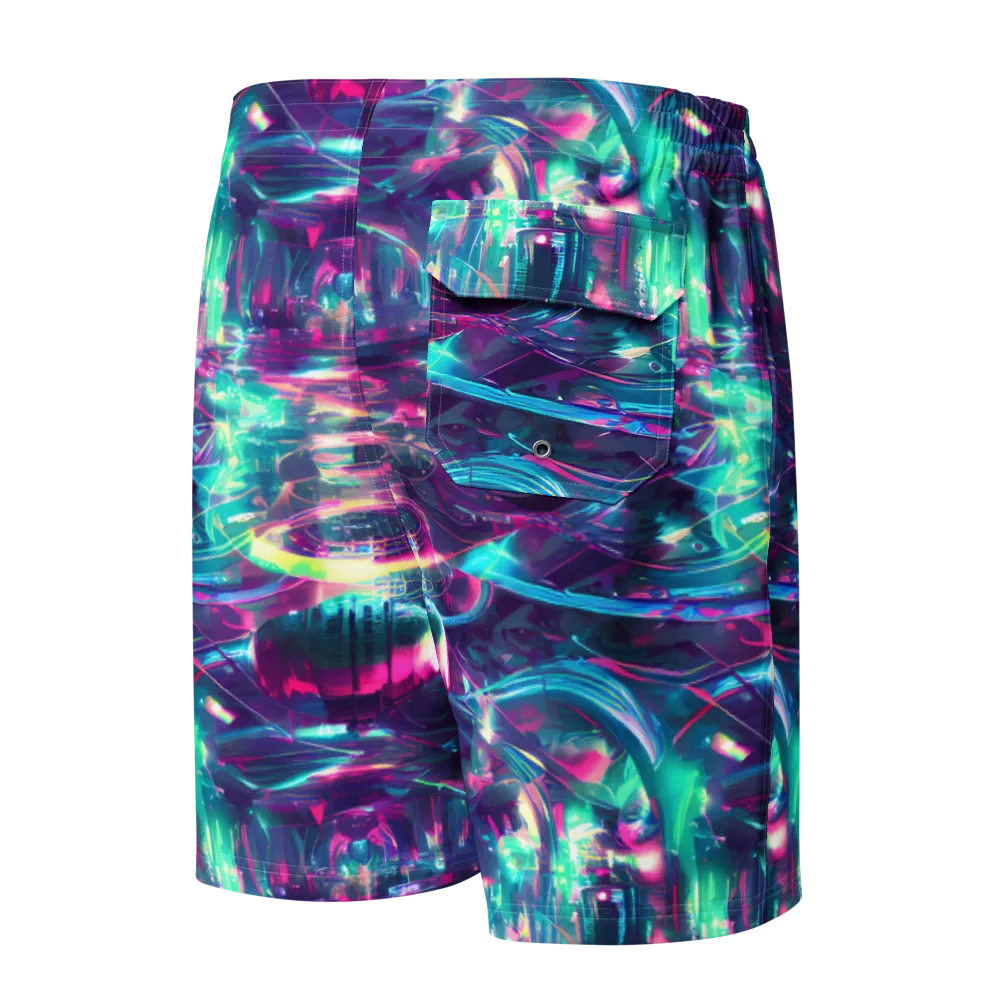 Synthwave Surge on Men's Board Shorts — Back