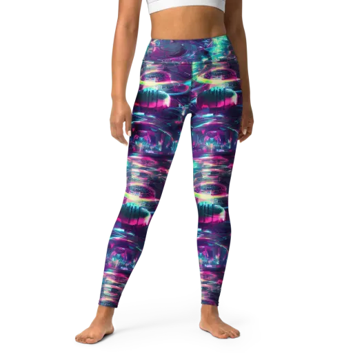 Synthwave Surge on a Yoga Leggings