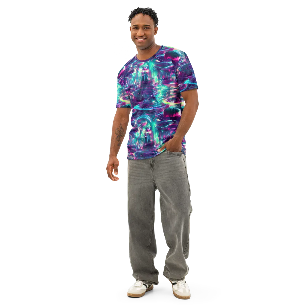 Synthwave Surge on Men's Cotton Crew Neck T-Shirt — Front