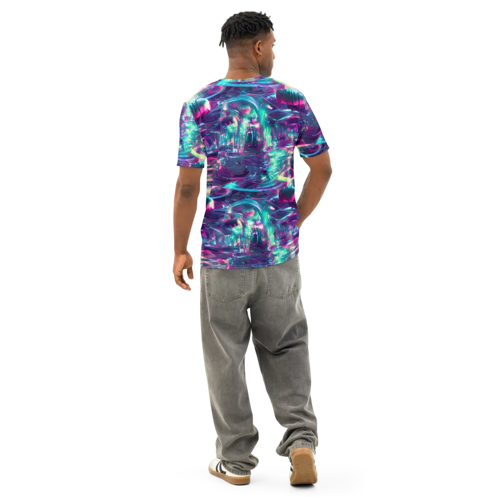 Synthwave Surge on Men's Cotton Crew Neck T-Shirt — Back