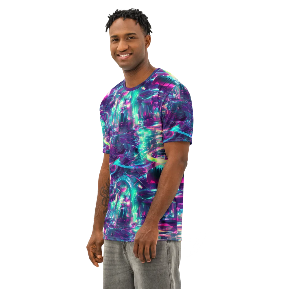 Synthwave Surge on Men's Cotton Crew Neck T-Shirt — Left Front