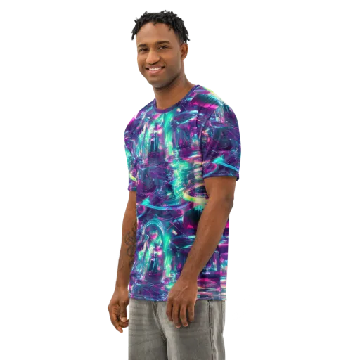 Synthwave Surge on a Men's Cotton Crew Neck T-Shirt