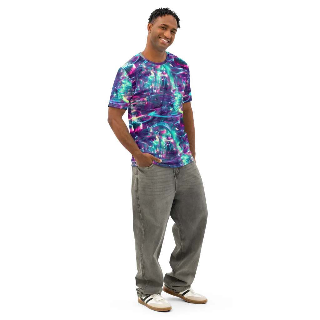 Synthwave Surge on Men's Cotton Crew Neck T-Shirt — Right Front