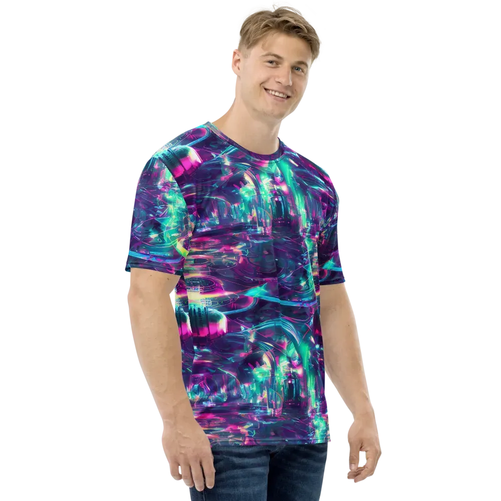 Synthwave Surge on Men's Crew Neck T-Shirt — Right