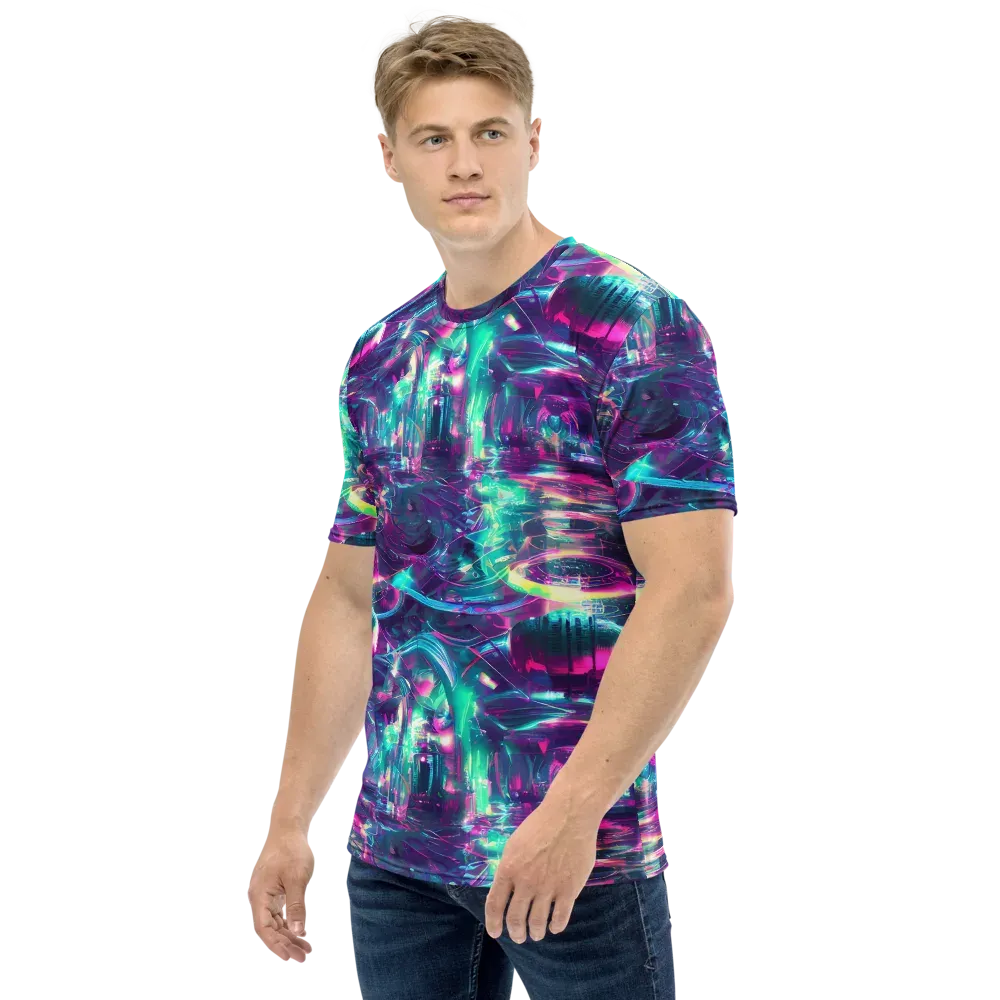 Synthwave Surge on Men's Crew Neck T-Shirt — Left