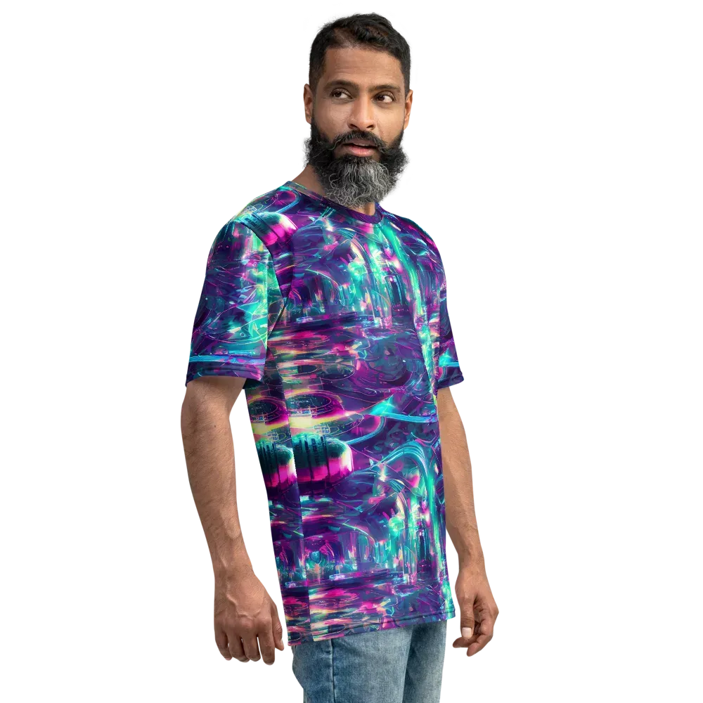Synthwave Surge on Men's Crew Neck T-Shirt — Right