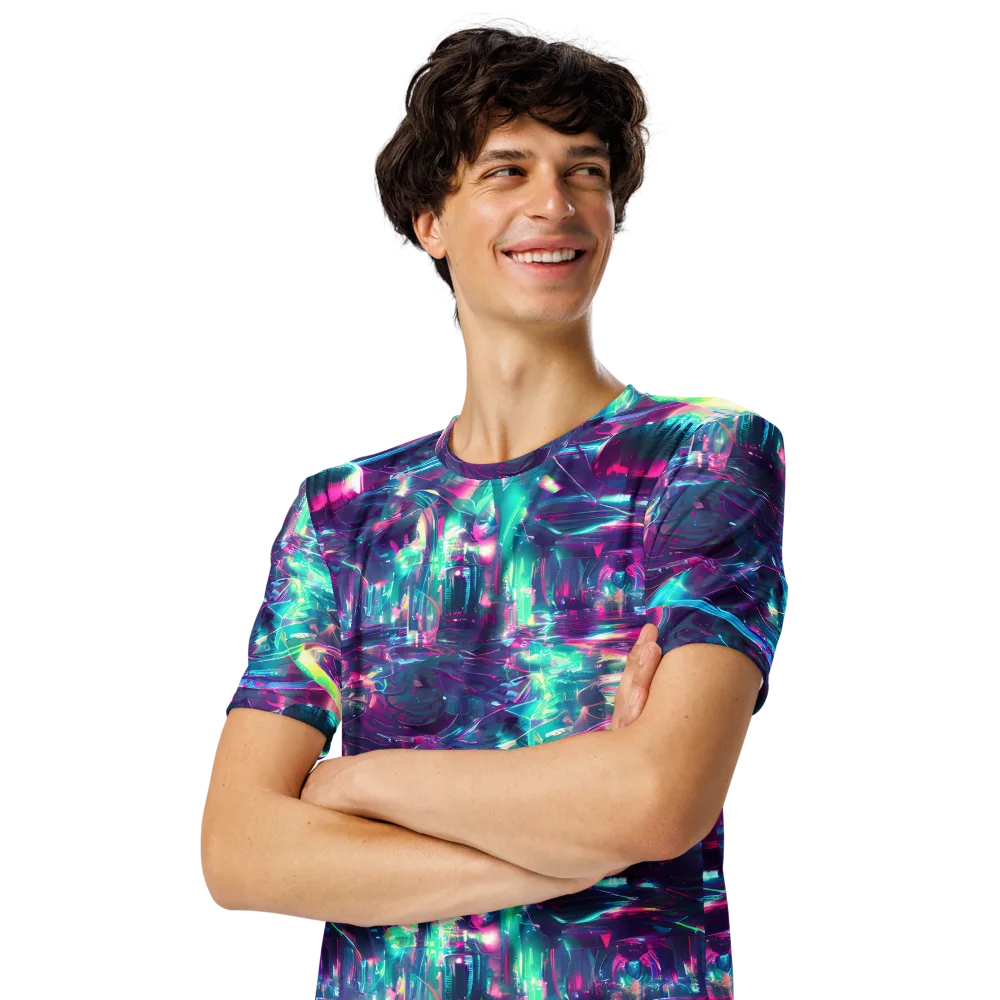 Synthwave Surge on Men's Crew Neck T-Shirt — Left Front