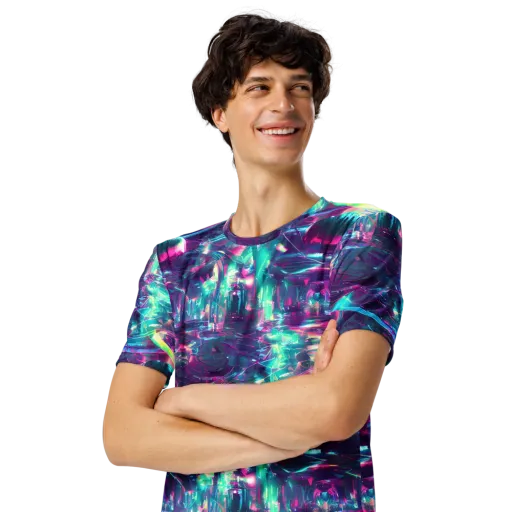Synthwave Surge on a Men's Crew Neck T-Shirt