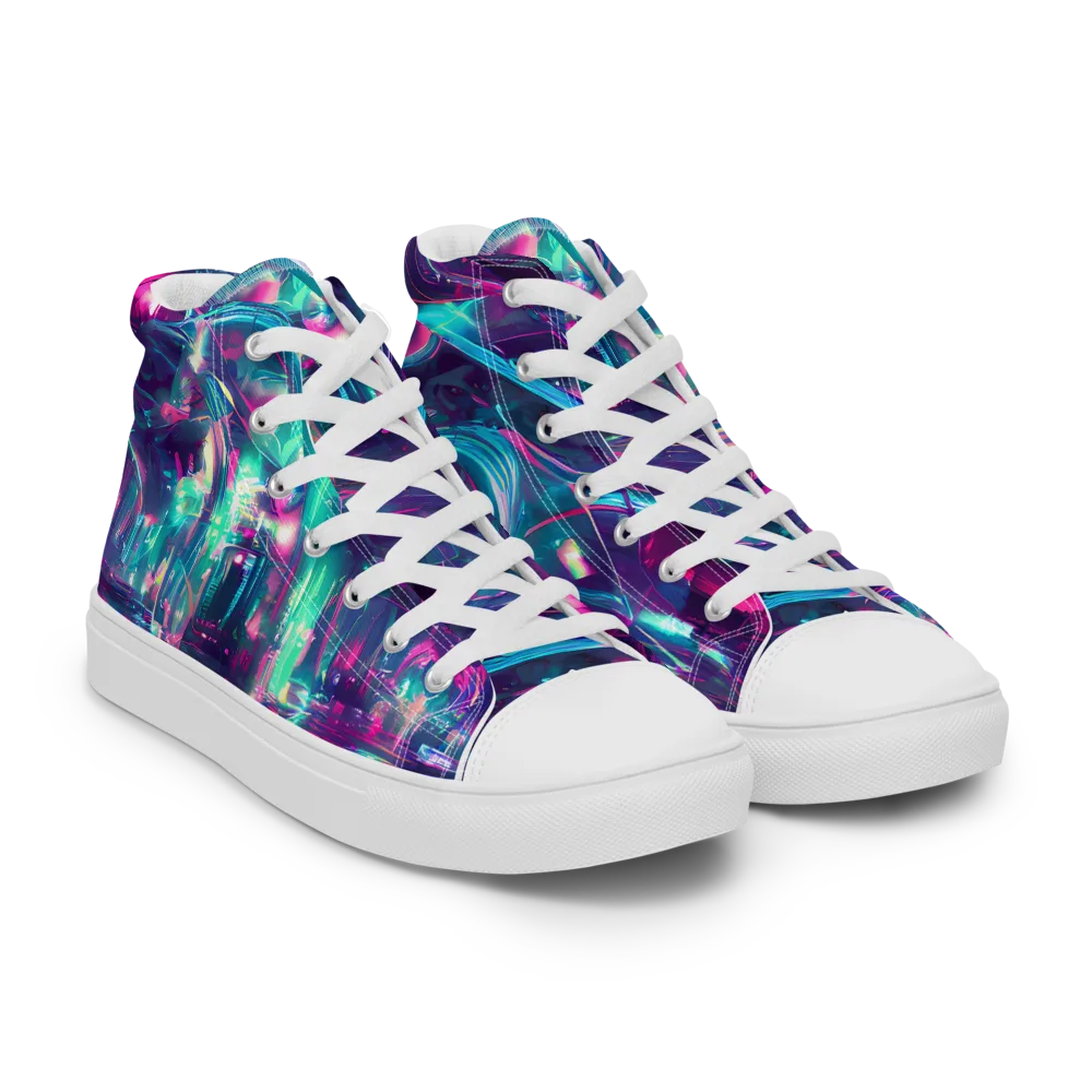 Synthwave Surge on Men's High Top Canvas Shoes — Right Front