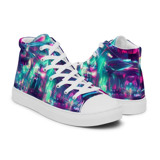 Synthwave Surge on a Men's High Top Canvas Shoes
