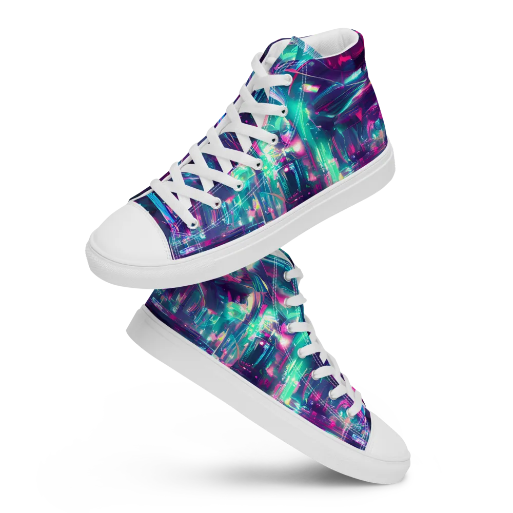 Synthwave Surge on Men's High Top Canvas Shoes — Front