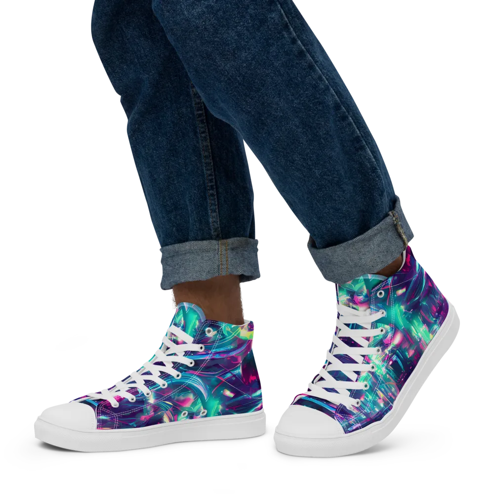 Synthwave Surge on Men's High Top Canvas Shoes — Left