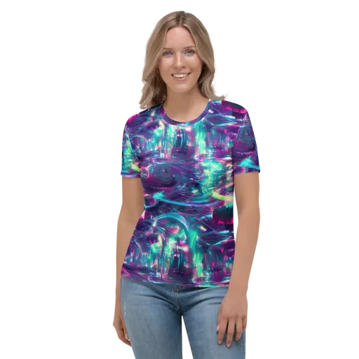 Synthwave Surge on a Women's Crew Neck T-Shirt