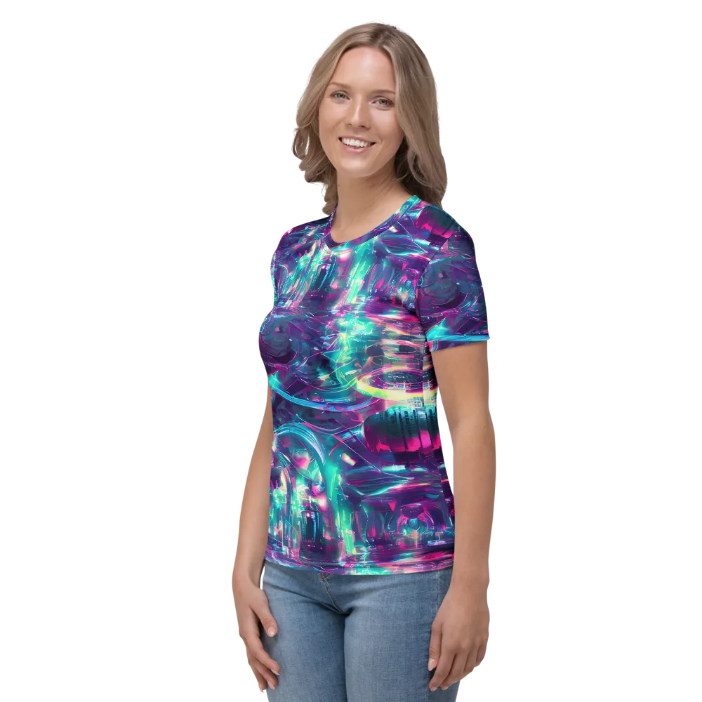 Synthwave Surge on Women's Crew Neck T-Shirt — Left