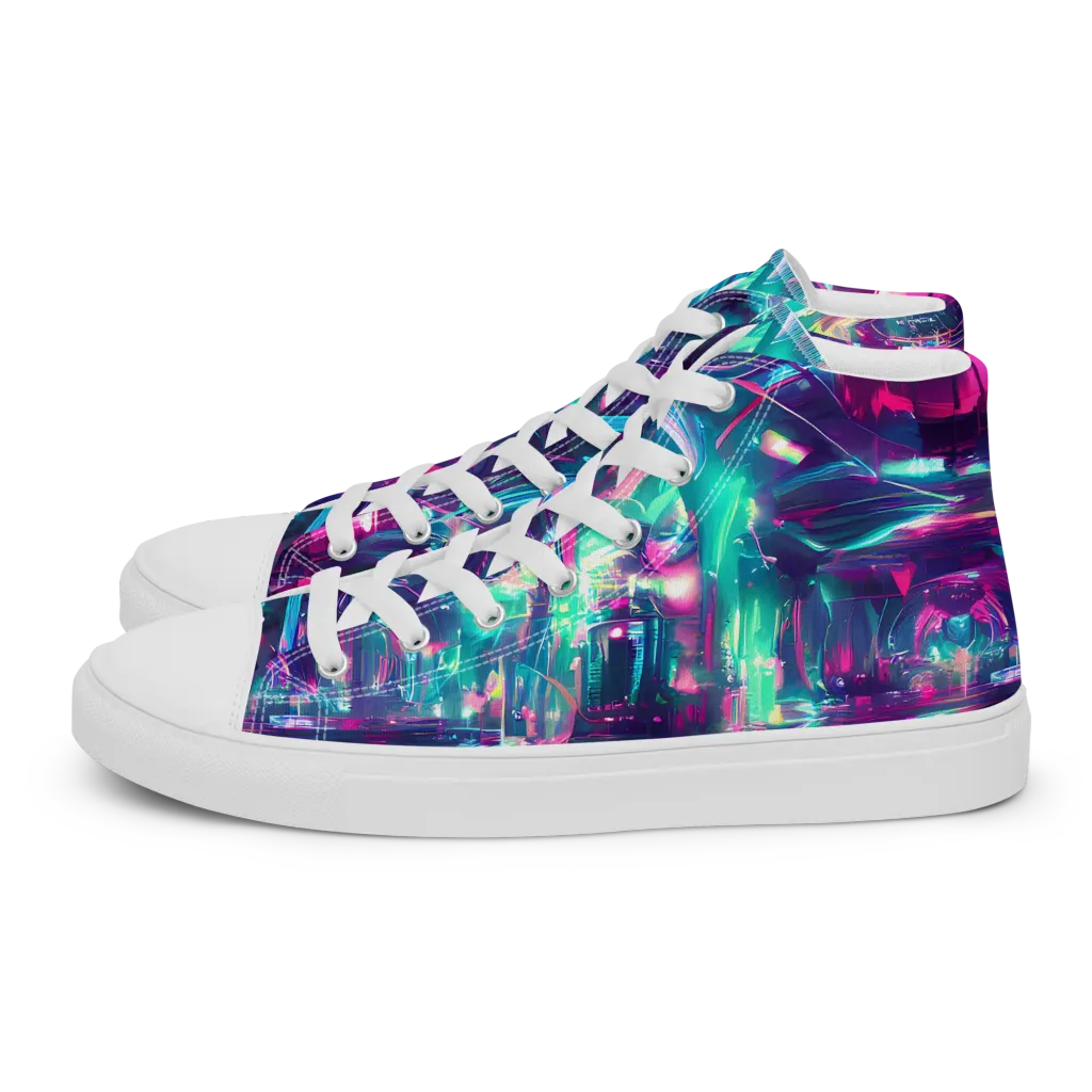 Synthwave Surge on Women's High Top Canvas Shoes — Left