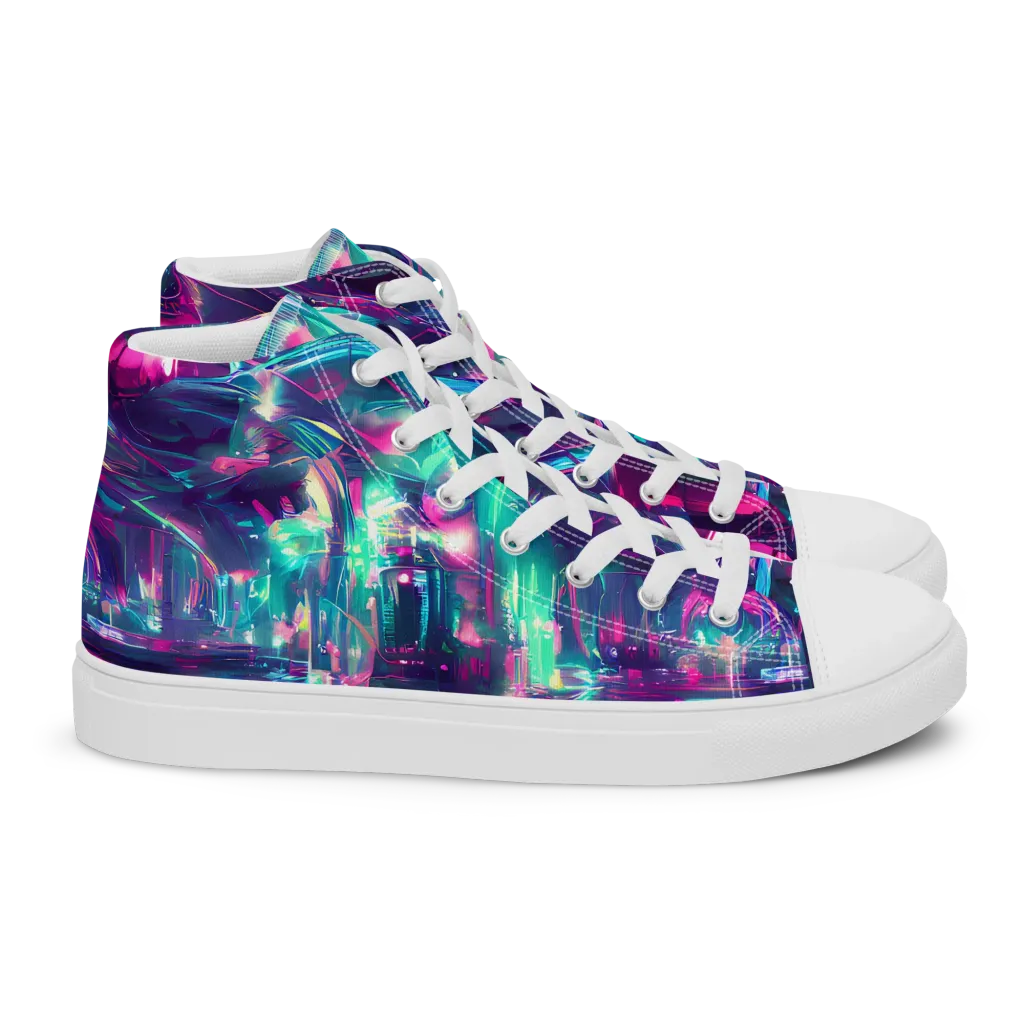Synthwave Surge on Women's High Top Canvas Shoes — Right
