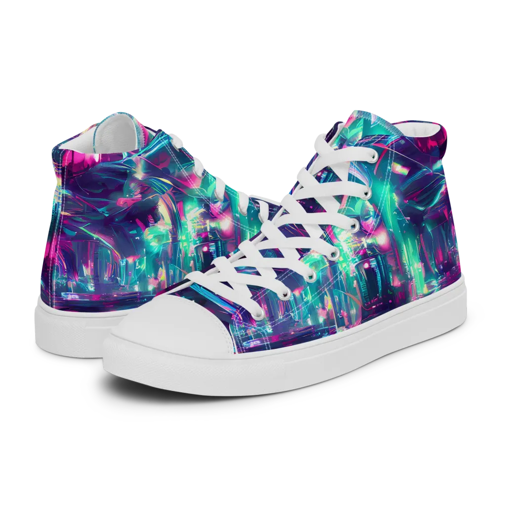 Synthwave Surge on Women's High Top Canvas Shoes — Left
