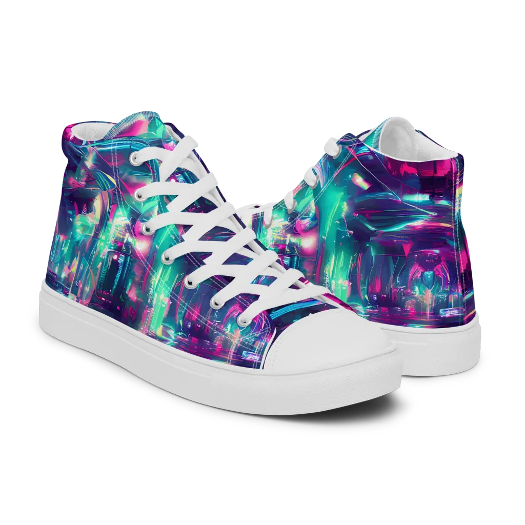 Synthwave Surge on Women's High Top Canvas Shoes — Right