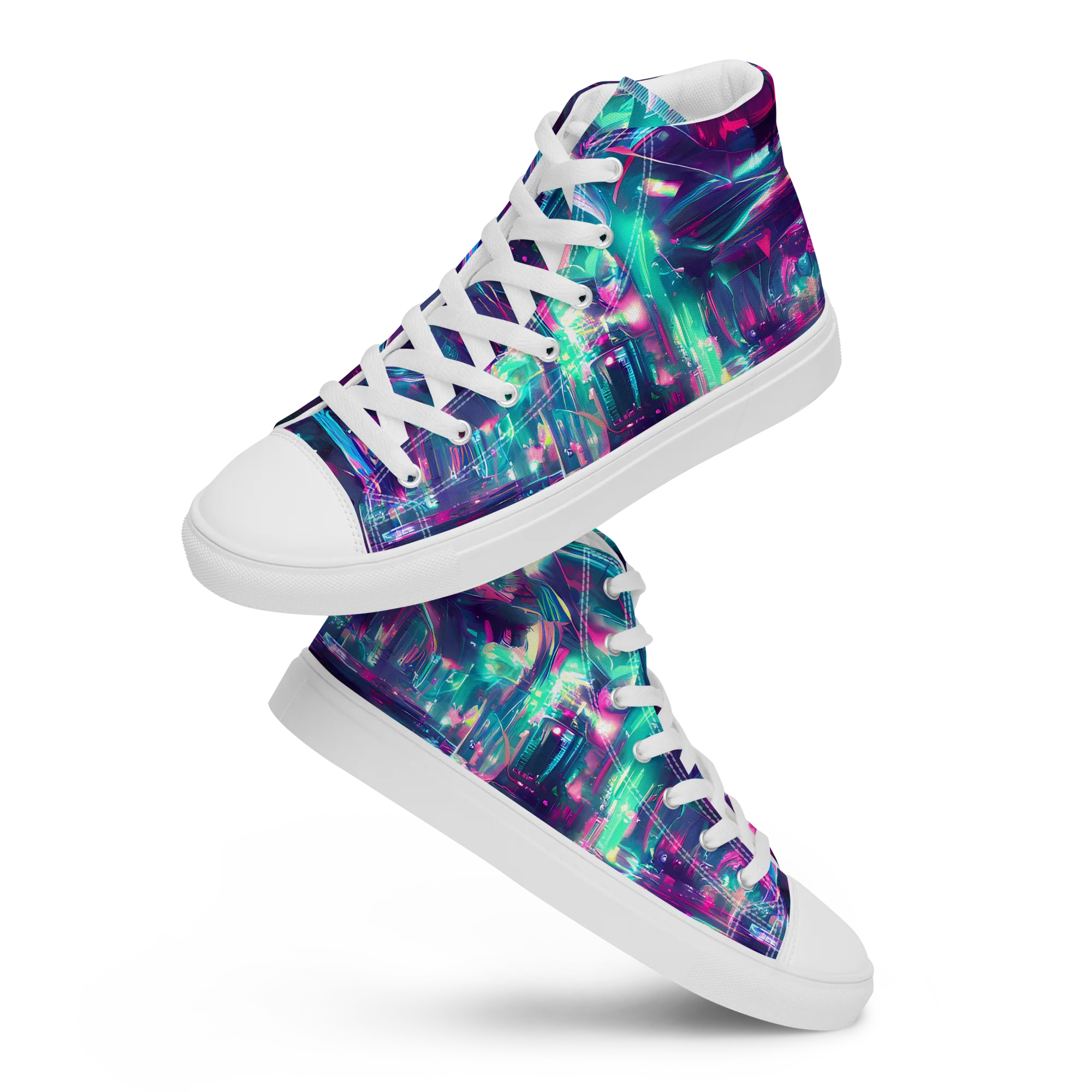 Synthwave Surge on Women's High Top Canvas Shoes — Front