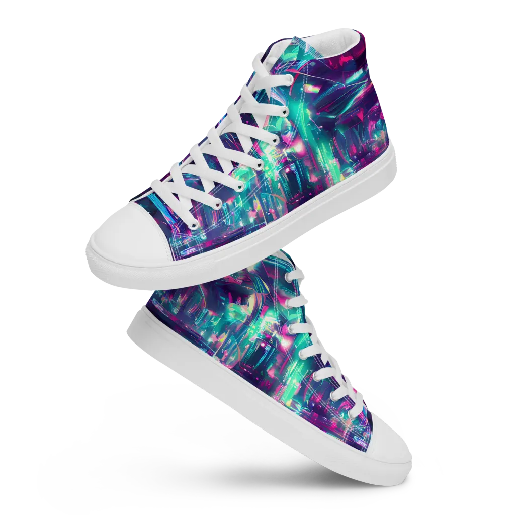 Synthwave Surge on Women's High Top Canvas Shoes — Front