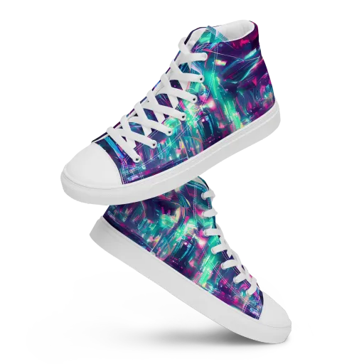 Synthwave Surge on a Women's High Top Canvas Shoes
