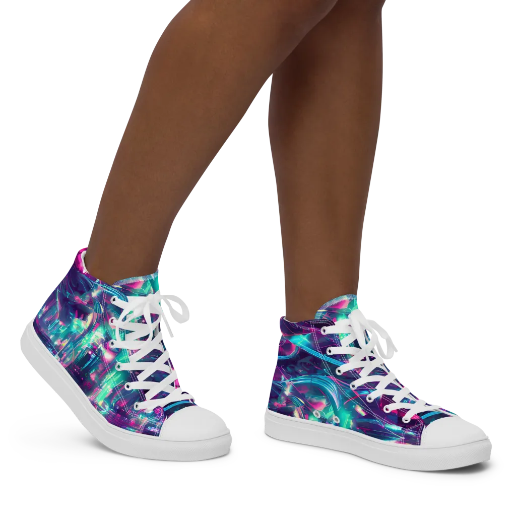 Synthwave Surge on Women's High Top Canvas Shoes — Right