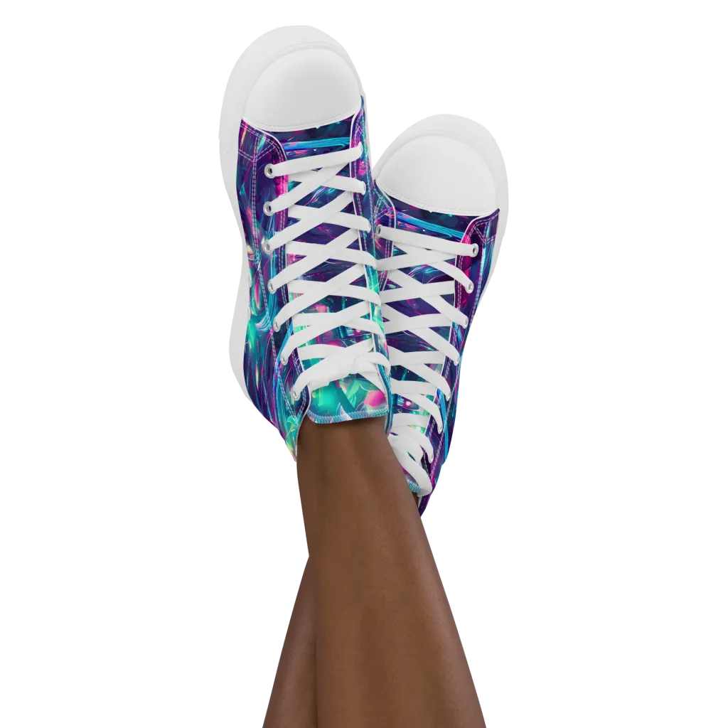 Synthwave Surge on Women's High Top Canvas Shoes — Front