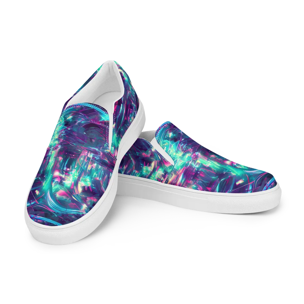 Synthwave Surge on Men's Slip-On Canvas Shoes — Left Front