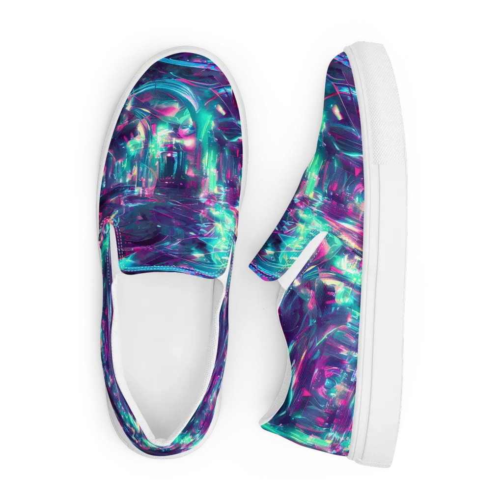 Synthwave Surge on Men's Slip-On Canvas Shoes — Front
