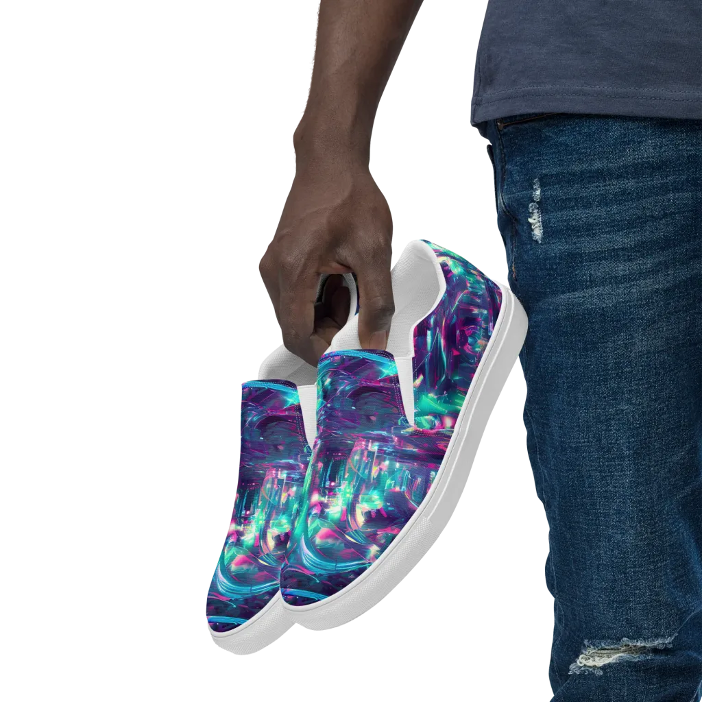 Synthwave Surge on Men's Slip-On Canvas Shoes — Left Front
