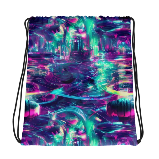Synthwave Surge on a Drawstring Bag