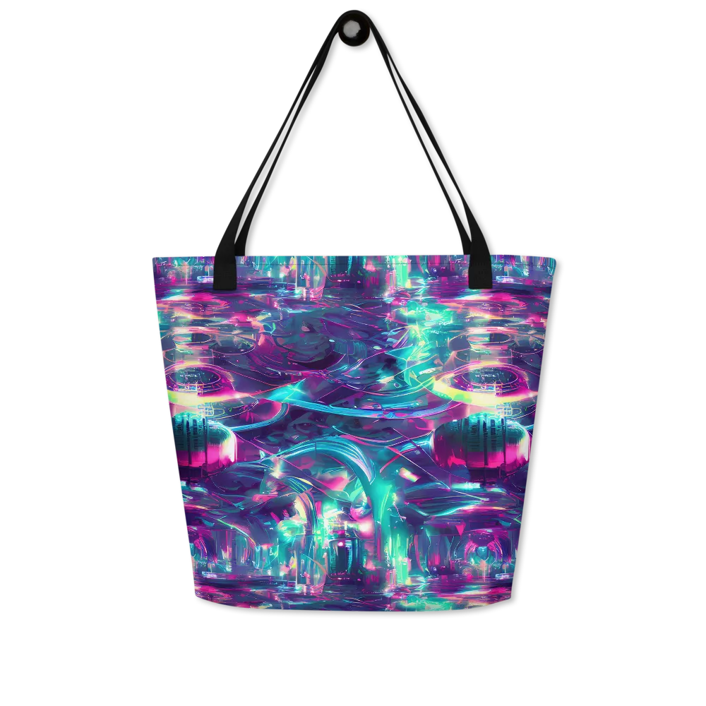 Synthwave Surge on Large Tote Bag W/ Pocket — Front