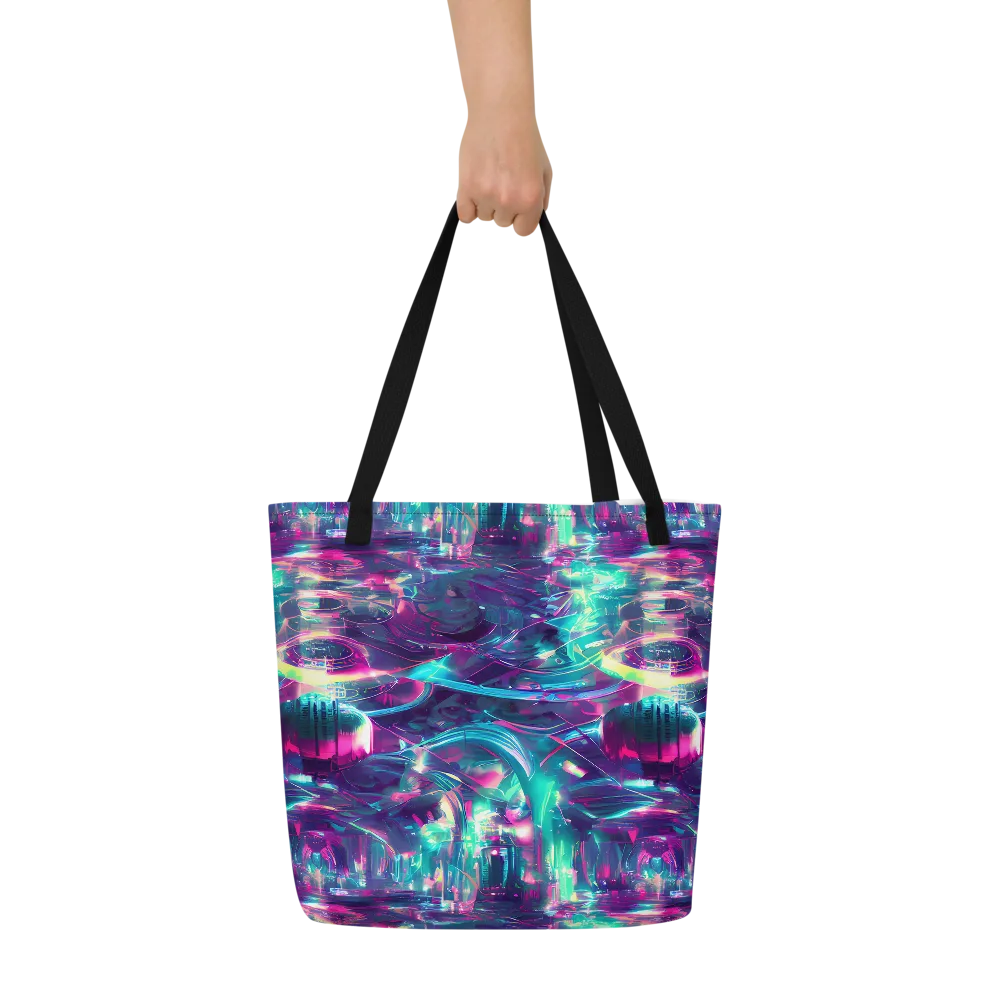 Synthwave Surge on Large Tote Bag W/ Pocket — Front