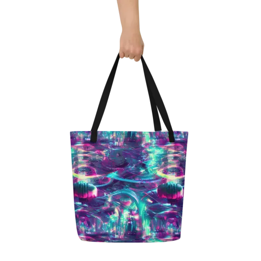 Synthwave Surge on a Large Tote Bag W/ Pocket