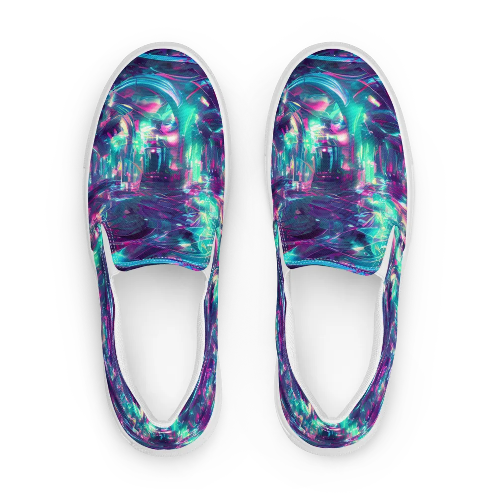 Synthwave Surge on Women's Slip-On Canvas Shoes — Front