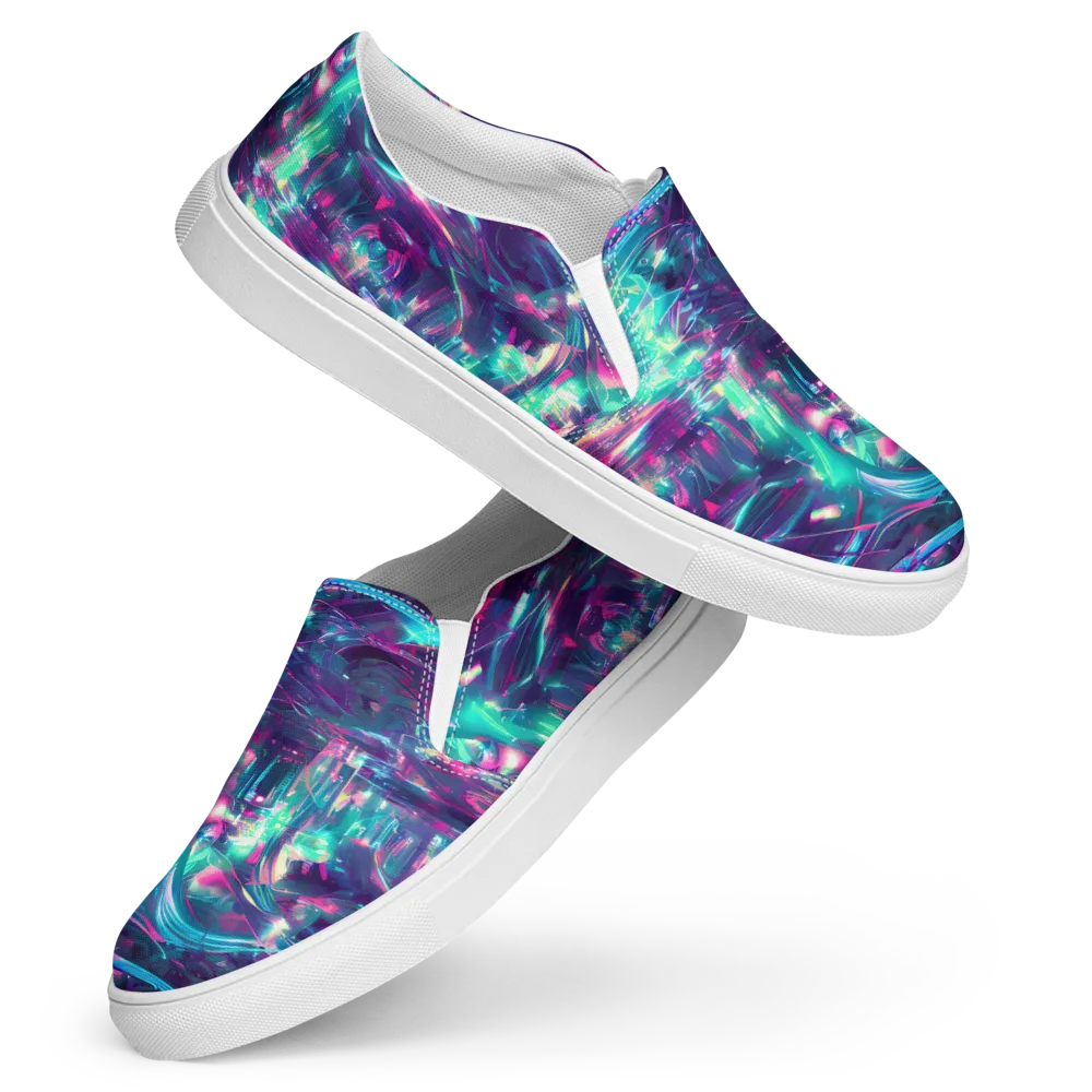 Synthwave Surge on Women's Slip-On Canvas Shoes — Front