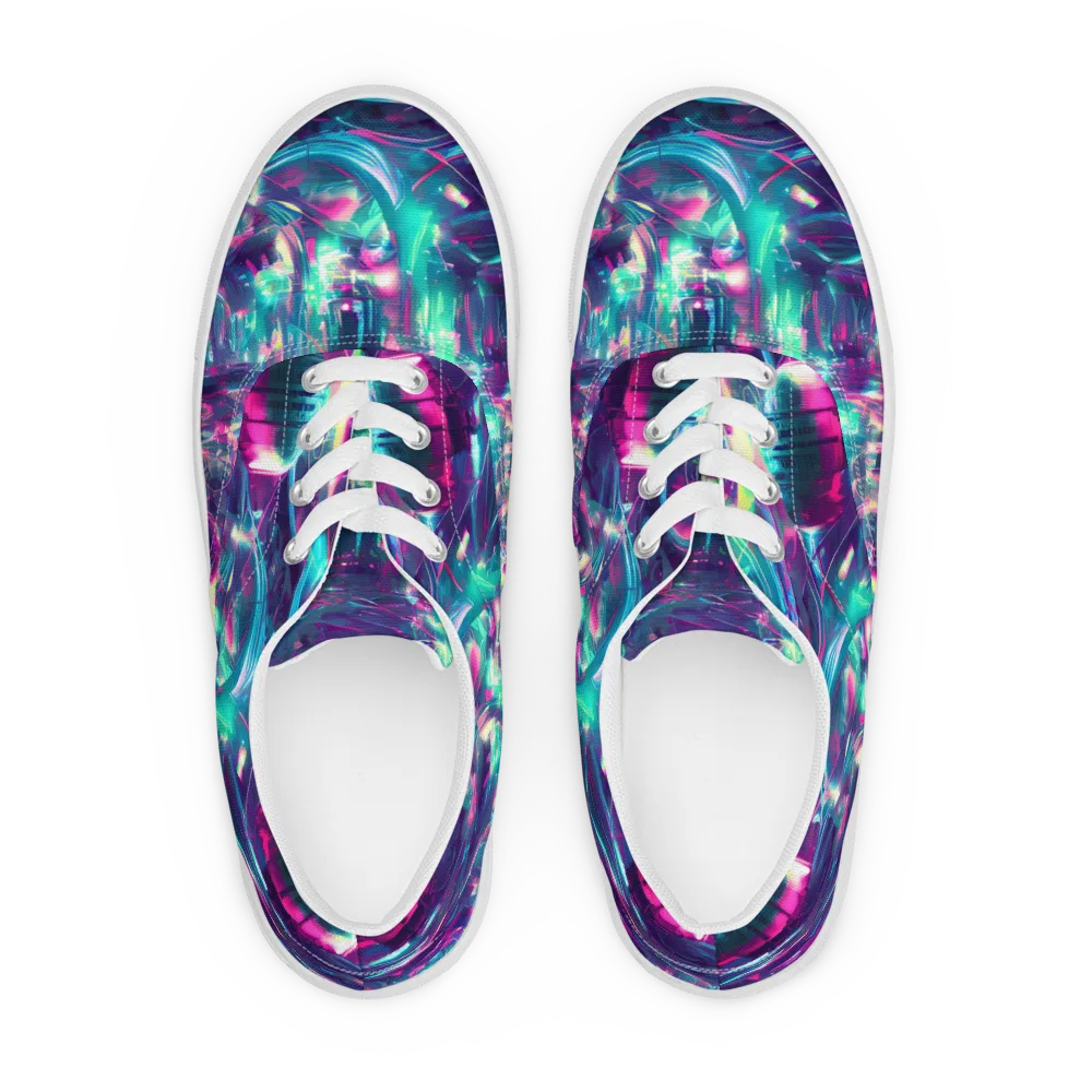 Synthwave Surge on Men's Lace-Up Canvas Shoes — Front