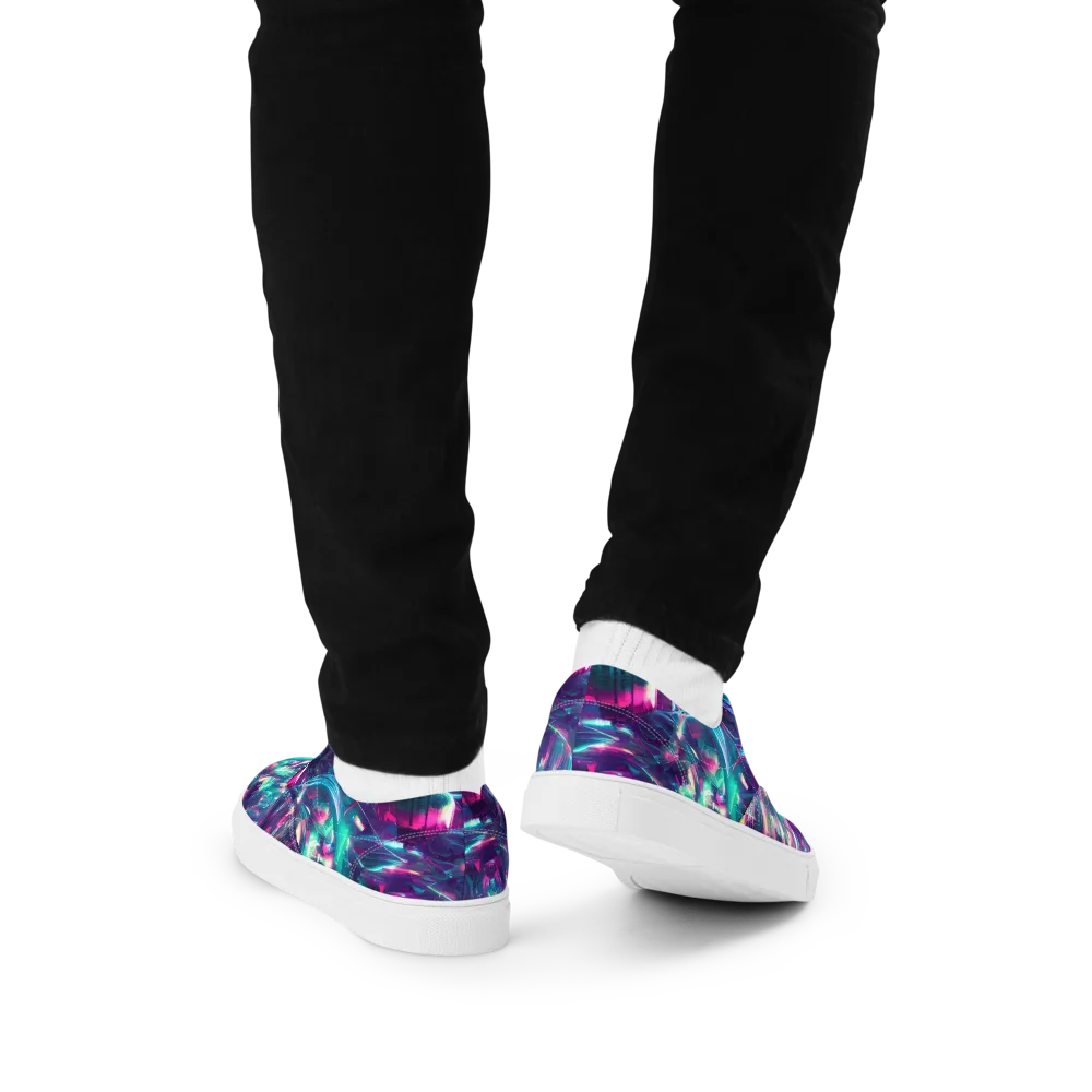 Synthwave Surge on Men's Lace-Up Canvas Shoes — Back