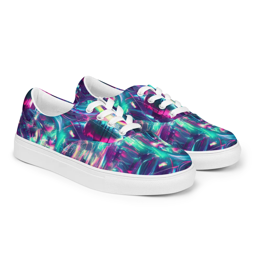 Synthwave Surge on Men's Lace-Up Canvas Shoes — Right Front